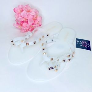 Studded PVC White Jelly Slide Thong w/ Bow Sandals